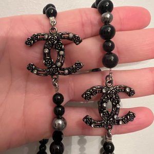 Chanel Black Beaded CC Long Logo Necklace - Style #AB7553807295